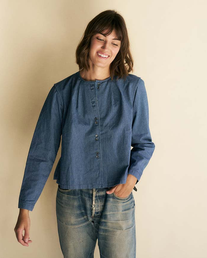 Lunch at Quo Vadis | Denim Gathering Stripe