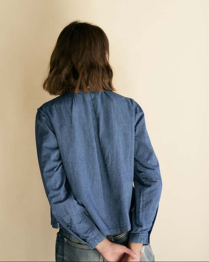 Lunch at Quo Vadis | Denim Gathering Stripe
