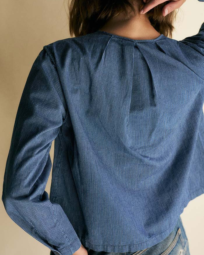 Lunch at Quo Vadis | Denim Gathering Stripe